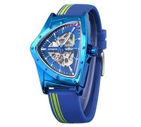 FORSINING Orologio da uomo scheletrato meccanico automatico con quadrante triangolare, luminoso, a carica automatica, cinturino in acciaio inox o morbido cinturino in silicone, Blu, Retrò