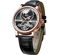 FORSINING Orologio da uomo Tourbillon meccanico a carica automatica Orologi di lusso con design a terra stellata cinturino in pelle blu nero luminoso grande quadrante orologio da polso automatico, oro