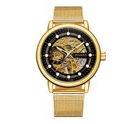 Forsining Orologio da uomo vintage meccanico con cinturino magnetico cronografo impermeabile con quadrante scheletro, 2-oro, Bracciale