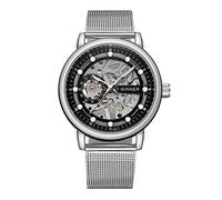 Forsining Orologio da uomo vintage meccanico con cinturino magnetico cronografo impermeabile con quadrante scheletro, 3-argento, Bracciale