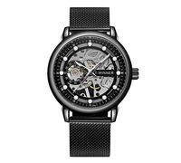 Forsining Orologio da uomo vintage meccanico con cinturino magnetico cronografo impermeabile con quadrante scheletro, 1-Nero.