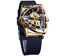 FORSINING Orologio meccanico automatico con scudo d'oro triangolare, quadrante oversize completamente scavato fuori design del quadrante