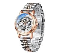 FORSINING Orologio meccanico automatico da donna, con cinturino in acciaio inossidabile color oro rosa, quadrante scheletrato, elegante orologio da polso da donna, 88303, Bracciale