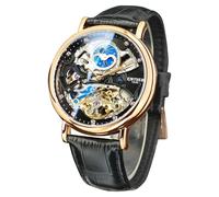 FORSINING Orologio meccanico automatico, orologio scheletrato a carica automatica per uomo, tourbillon meccanico steampunk, orologio alla moda da uomo con data e giorno, regalo per uomo, Nero-oro