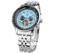 FORSINING Orologio meccanico automatico, quadrante blu a carica automatica, orologio scheletro con tourbillon meccanico alla moda, orologio da uomo con data e giorno, regalo per uomo, Blu, Retro