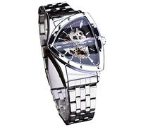 FORSINING Orologio meccanico da uomo, alla moda, triangolare, oro, argento, quadrante nero scheletrato, orologio di lusso a carica automatica, impermeabile e luminoso, Argento, Bracciale