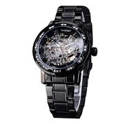 FORSINING Orologio meccanico da uomo con quadrante automatico orologio da polso dorato di lusso in acciaio inossidabile squisito cinturino lancette luminose numeri romani, Nero , Bracciale