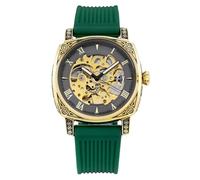 FORSINING Orologio meccanico da uomo, retrò scheletro quadrante quadrato moda orologi automatici cinturino in silicone impermeabile casual uomo orologio da polso, verde