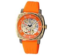 FORSINING Orologio meccanico da uomo, retrò scheletro quadrante quadrato moda orologi automatici cinturino in silicone impermeabile casual uomo orologio da polso, Colore: arancione.