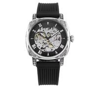 FORSINING Orologio meccanico da uomo, retrò scheletro quadrante quadrato moda orologi automatici cinturino in silicone impermeabile casual uomo orologio da polso, Nero