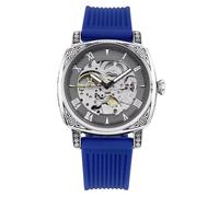 FORSINING Orologio meccanico da uomo, retrò scheletro quadrante quadrato moda orologi automatici cinturino in silicone impermeabile casual uomo orologio da polso, Blu