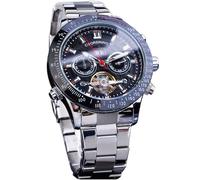 FORSINING Orologio meccanico da uomo Tourbillon a carica automatica, giorno data mese calendario completo, tachimetro luminoso orologi automatici multifunzionali, orologio da polso con cinturino in