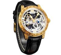FORSINING Orologio meccanico vintage da uomo a carica automatica, splendida lunetta a totem intagliata, lussuoso quadrante scheletro dail con quadrante a doppio lato con scala di diamanti, orologio da