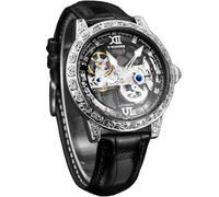 FORSINING Orologio meccanico vintage da uomo a carica automatica, splendida lunetta a totem intagliata, lussuoso quadrante scheletro dail con quadrante a doppio lato con scala di diamanti, orologio da