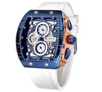 FORSINING Orologio sportivo da uomo, cronografo, impermeabile, militare, per uomo, analogico, al quarzo, con visualizzazione della data, cinturino in silicone, orologio da esterno, bianco