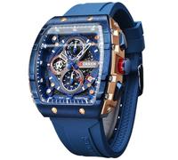 FORSINING Orologio sportivo da uomo, cronografo, impermeabile, militare, per uomo, analogico, al quarzo, con visualizzazione della data, cinturino in silicone, orologio da esterno, Blu
