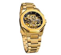 FORSINING Orologio vintage da uomo, inciso, meccanico, automatico, auto-avvolgente, quadrante grande, fase lunare luminosa, motivo tatuaggio cavo dorato, orologi da polso meccanici, oro