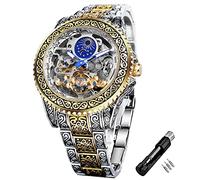 FORSINING Orologio vintage per gli uomini inciso automatico a carica automatica meccanico grande quadrante luminoso fase lunare dorato Hollow Tattoo Pattern orologi da polso, Meccanico