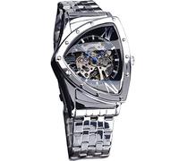 FORSINING Triangolo scheletro automatico orologio meccanico da uomo di lusso oro nero in acciaio inox orologi impermeabile luminoso sport orologio da polso, Rotondo, argento nero