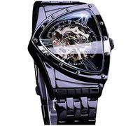 FORSINING Triangolo Scheletro Uomo Automatico Meccanico Orologio di Lusso Oro Nero Acciaio Inossidabile Orologi Impermeabile Luminoso, Rotondo, nero, nero, Orologio a scheletro, meccanico