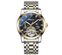 FORSINING Uomini Orologio Meccanico Tourbillon Moon Phase Moda Orologio Da Polso Automatico Mens Orologi Acciaio Inox Impermeabile, Oro nero