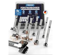 Forstner - Set di 8 punte per trapano a testa piatta, 12-40 mm, con scatola di conservazione, punta per trapano per legno, punta piatta, punta per trapano per legno, punta piatta, punta per legno