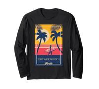 Fort Walton Beach Florida Retro Surfer Beach Tramonto Design Maglia a Manica