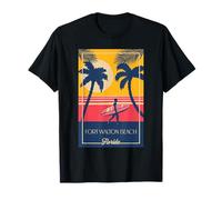 Fort Walton Beach Florida Retro Surfer Beach Tramonto Design Maglietta