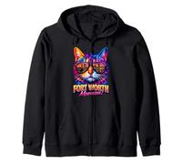 Fort Worth Cat | Trendy Cool Hip Fun Gattino Occhiali da Sole Amante Felpa con Cappuccio