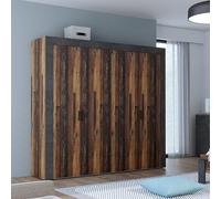 Forte Armadio ATTALYAR 230, Guardaroba, Ante Battenti, 4 Ante con Ripiani e Asta Appendiabiti, Decoro Legno: Old Wood Vintage, 230x210.5x54 cm