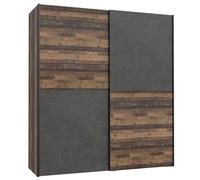 FORTE Armadio DEDERIK 170, Guardaroba, Ante Scorrevoli Stile Industriale, Camera da Letto 2 Ante, Decoro Legno: Old Wood Vintage/Effetto Cemento Grigio Scuro, 170x190.5x61 cm