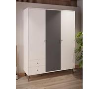 Forte Armadio HARLLSON EasyKlix Bianco con Grigio Tungsteno, 3 Ante, 2 Cassetti, Ripiani e Asta Appendiabiti, Gambe Alte in Legno, Maniglie in Legno, 154x202x52 cm