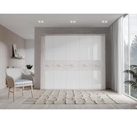 Forte Armadio RONDINO 250, Guardaroba, Ante Battenti, 5 Ante con Ripiani e Asta Appendiabiti, Rovere Sabbia/Bianco Lucido, 250x214x62 cm