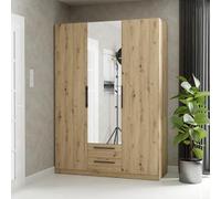 Forte CADIXO - Armadio moderno in legno a 3 ante, con specchio, 150,6 cm di larghezza x 212,9 cm di altezza x 58,9 cm di profondità