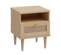 Forte Calasetta Comodino 45 cm, stile boho intrecciato, comodino con cassetto, in legno, elegancia/rattan tecnico, piccolo e sottile, 45 cm di larghezza x 54,5 cm di altezza x 41 cm di profondità
