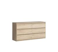 FORTE Chelsea 150 160 - Comò moderno con 6 cassetti, credenza, soggiorno, camera da letto, rovere Sonoma, decorazione in legno, larghezza 154 cm x altezza 79,9 cm x profondità 42,2 cm