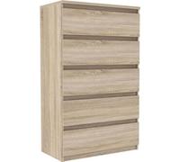 FORTE Chelsea 70 80 - Comò alto con 5 cassetti, credenza moderna, in legno di quercia Sonoma, 77,2 cm di larghezza x 128,1 cm di altezza x 42,2 cm di profondità