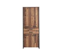 FORTE Clif Armadio per ufficio con 4 ante e 2 cassetti, in legno derivato, stile vintage Old Wood, finitura effetto cemento grigio scuro, (L x A x P): 86,7 x 220,7 x 41,6 cm
