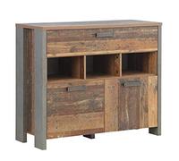 FORTE Clif Cassettone con 2 ante e 1 cassetto, in legno derivato, stile vintage Old Wood; finitura effetto cemento grigio scuro, 41,6 x 106,7 x 86,3 cm