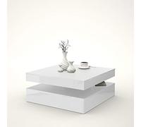 Forte Coffee Tables Tavolino da salotto con piano girevole, in legno, bianco lucido, 78 (93) x 34,3 x 78 cm