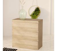 Forte EDMORE 70 80 - Comò moderno con 3 cassetti, in legno di quercia Sonoma, 77,2 cm di larghezza x 79,8 cm di altezza x 42,2 cm di profondità