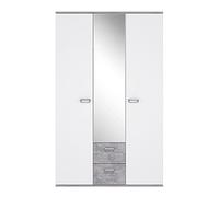 Forte EMILY Armadio 110 120, armadio con specchio per cameretta con 3 ante, 2 cassetti, ripiani, asta appendiabiti, bianco/effetto cemento grigio, 115 cm larghezza x 188 cm altezza x 53 cm profondità