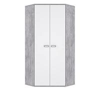 FORTE Emily Armadio angolare a 2 ante, in legno derivato, effetto cemento grigio chiaro combinato con il bianco, 83,7 x 83,7 x 187,9 cm