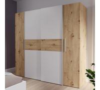 Forte Ginger Armadio 200 moderno con 4 ante e molti ripiani, ante girevoli/sospese, legno di quercia artisan/bianco, larghezza 200,1 cm, altezza 190,5 cm, profondità 61,6 cm