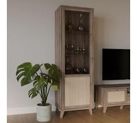 Forte GLENKEEN Vetrina 100, vetrina in stile bohémien con rattan, 1 anta, in legno di quercia Valencia, decorazione in legno di quercia, 64,8 cm di larghezza x 199,2 cm di altezza x 42 cm di