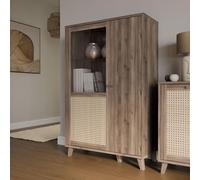 Forte GLENKEEN Vetrina 100, vetrina in stile bohémien con rete di rattan, a 2 ante, in legno di quercia Valencia, decorazione in legno | Technorattan, 99,5 cm di larghezza x 154,4 cm di altezza x 42