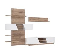 Forte HULON - Parete con 4 ante, in legno, colore: Bianco/Rovere/Bianco lucido, MDF, larghezza x altezza x profondità: 296 x 202,8 x 51,8 cm