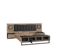 Forte JAKOBINA Letto con comodini e 2 cassetti e 1 anta, superficie 180 x 200 cm, in legno, rovere Planked/rovere nero, 296,8 x 119,7 x 234,5 cm