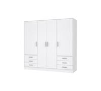 FORTE Jupiter 200 210 - Armadio bianco con ante girevoli a 4 ante, con 6 cassetti e ripiani, 206,5 cm di larghezza x 60 cm di profondità x 200 cm di altezza