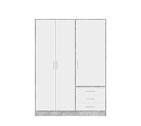 Forte Jupiter Armadio 140 150, Armadio con Ante girevoli, a 3 Ante, con 3 cassetti e Ripiani, Effetto Cemento Grigio e Bianco, 145 x 60 x 200 cm,